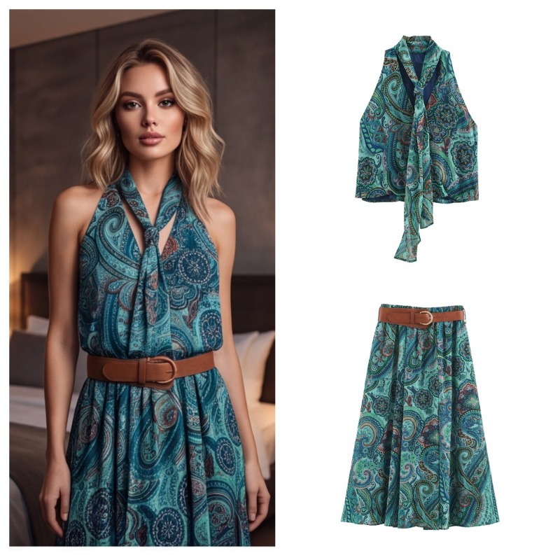 Women'S Fashion Kilt - Vintage Printed Belt Long Skirts Two