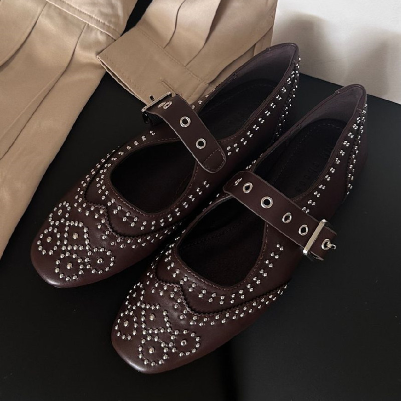 Retro Rivet Buckle Design Flat - Women Fashion Designers review and price