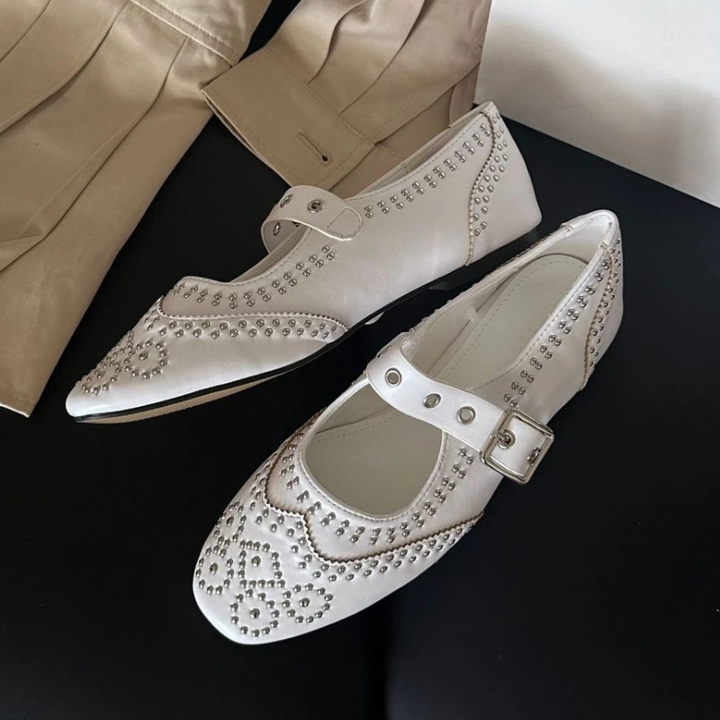 Retro Rivet Buckle Design Flat - Women Fashion Designers review and price