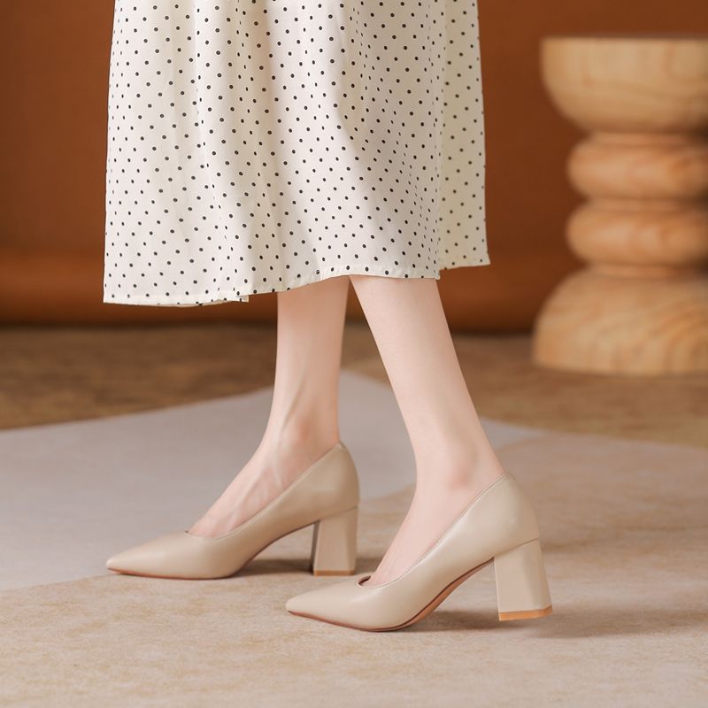 glossy thick heel pointed head - Women Fashion Model review and price
